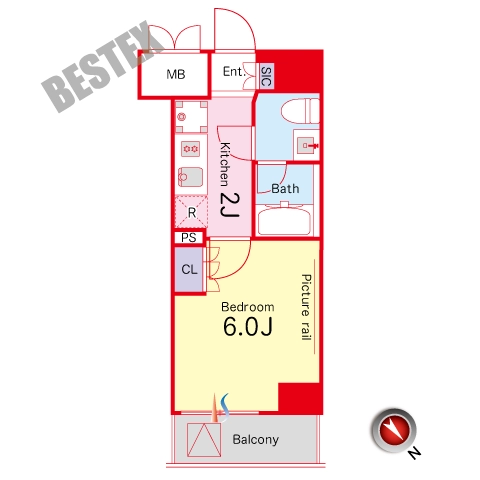 プラウドフラット小石川 10階 1Kの間取り