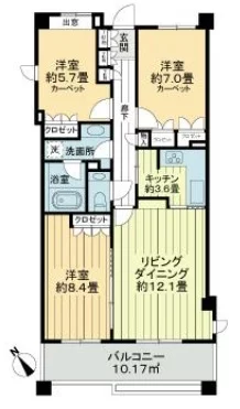 【分譲賃貸】ヒルズ目白坂 4階 3LDKの間取り