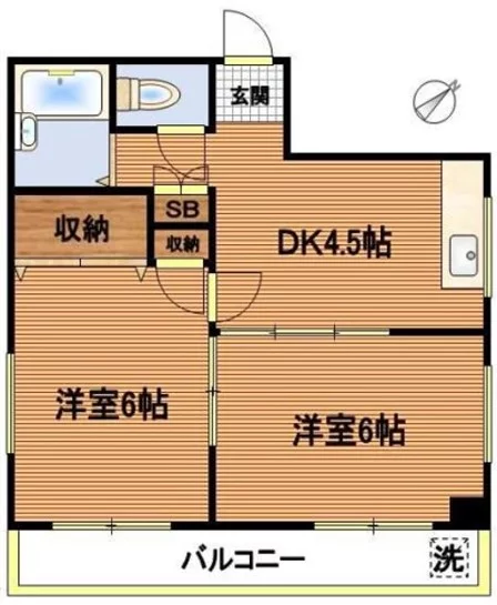 クレインヒル早稲田 6階 2DKの間取り