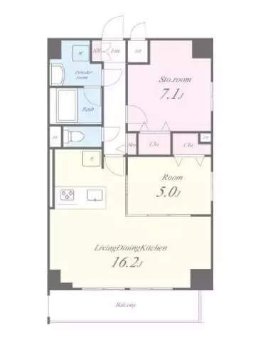 【築浅】第一辻ビル 7階 1SLDKの間取り