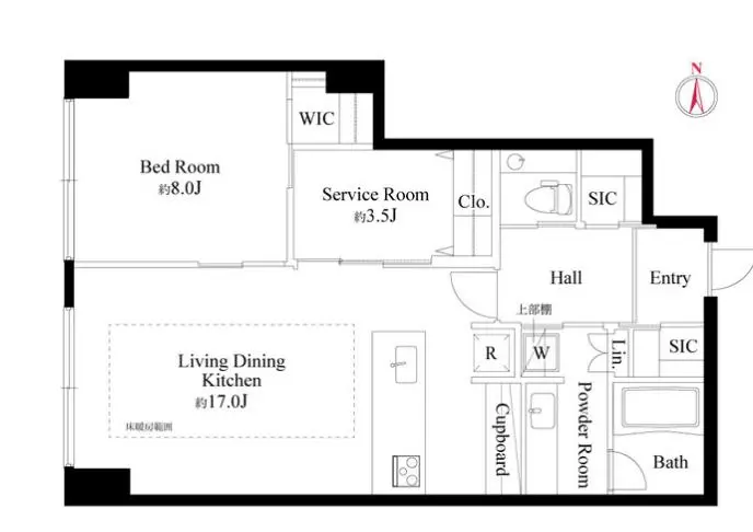 ラ・トゥール飯田橋 12階 1LDKの間取り