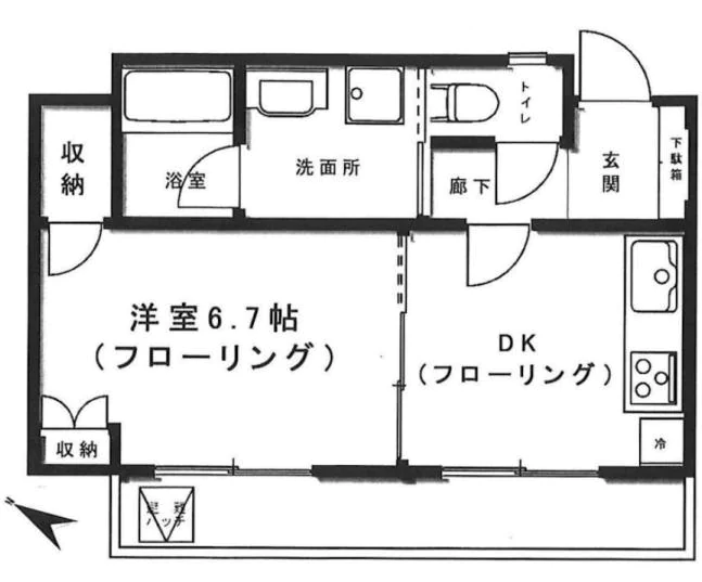 菱和パレス音羽弐番館 5階 1DKの間取り