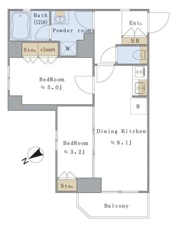 Brillia ist 文京茗荷谷(ブリリアイスト文京茗荷谷) 4階 2DKの間取り