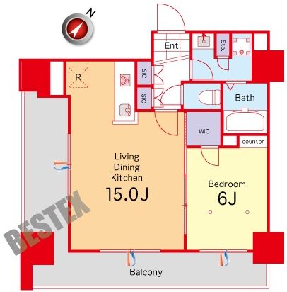 スカイコートパレス東大前 9階 1LDKの間取り