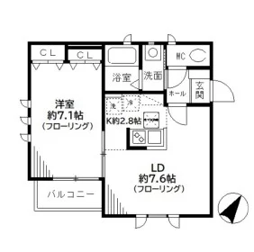 ドルフベルク大塚 2階 1LDKの間取り
