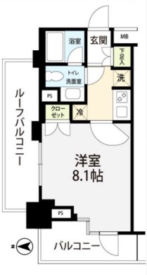 クレヴィア小石川後楽園 4階 1Kの間取り