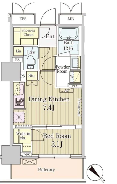 パークアクシス御茶ノ水 8階 1DKの間取り
