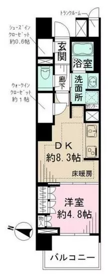 ザ・パークハウス文京白山 3階 1LDKの間取り