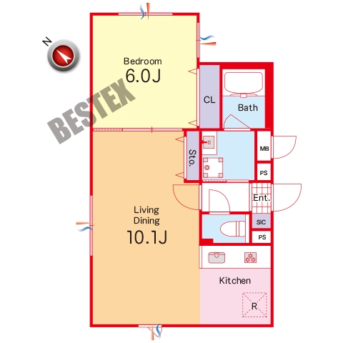 ウェルスクエアイズム文京千石 1階 1LDKの間取り