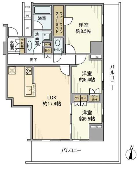 プラウド本郷ヒルトップ 8階 3LDKの間取り