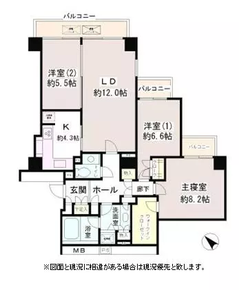 小石川パークタワー 7階 3LDKの間取り