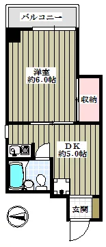 扇屋ビル 8階 1DKの間取り