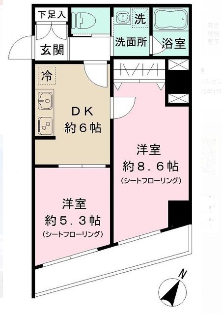 【新築】ブルーバード白山 1階 2DKの間取り