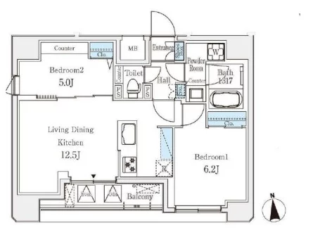 クラリティア文京湯島 10階 2LDKの間取り