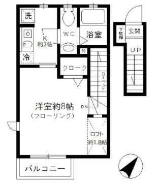 ヴェルメゾン 2階 1Kの間取り