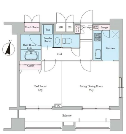 レジディア文京音羽Ⅱ 7階 1LDKの間取り