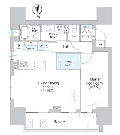 パークホームズ本郷三丁目 5階 1LDKの間取り