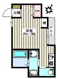 ボヌール千駄木 1階 1Rの間取り