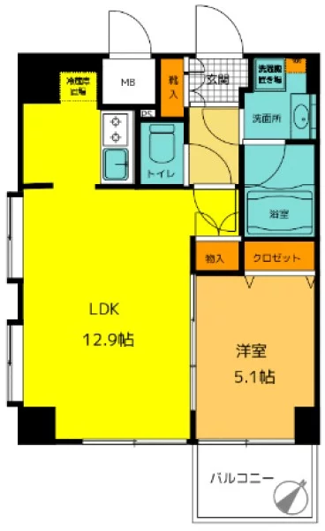 ダイナシティ文京根津 6階 1LDKの間取り