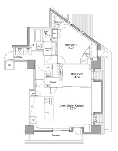ザ・パークハビオ小石川 6階 2LDKの間取り