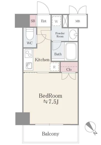 Grace Villa 御茶ノ水 5階 1Kの間取り