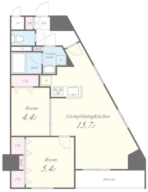 Terrace The 本郷(テラス ザ 本郷) 3階 2LDKの間取り