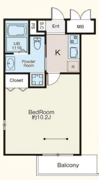レジデンスCS 4階 1Kの間取り