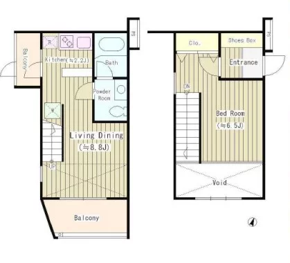 可染館 2階 1LDKの間取り