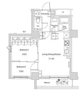 ザ・パークハビオ文京目白台プレイス 1階 2LDKの間取り