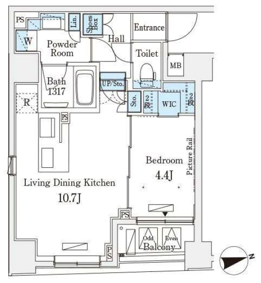 レジデンス文京春日 9階 1LDKの間取り