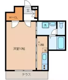 ツインテラス春日Ⅱ 1階 1Kの間取り