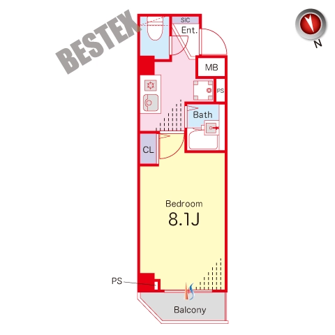スペーシア飯田橋Ⅱ 4階 1Kの間取り