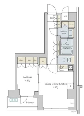 Brillia ist 文京六義園 2階 1LDKの間取り
