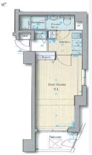 グラントゥルース弥生 1階 1Kの間取り