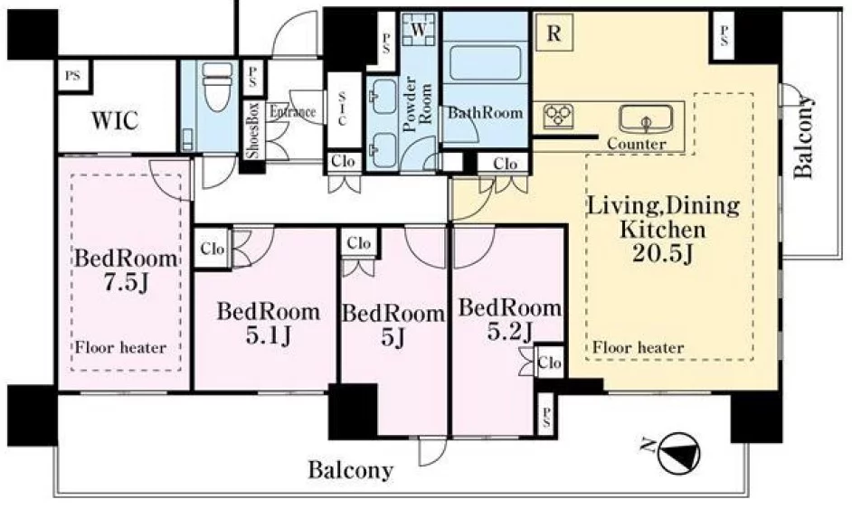 【新築分譲】ブランズ本郷 10階 4LDKの間取り