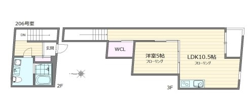 デュプレクス白山 2階 1LDKの間取り