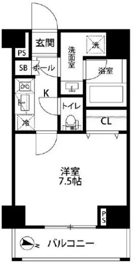 グラントゥルース本郷【GRAND TRUTH HONGO】 3階 1Kの間取り