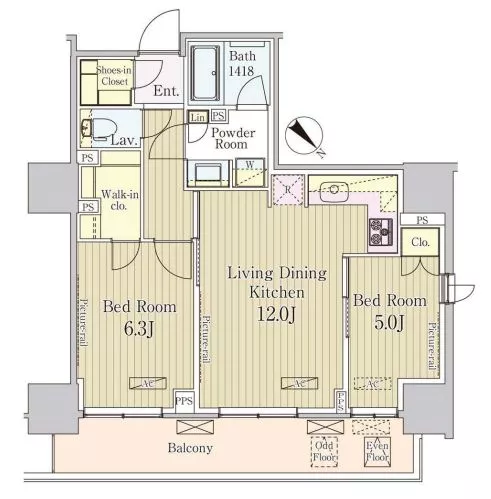 パークアクシス御茶ノ水 14階 2LDKの間取り