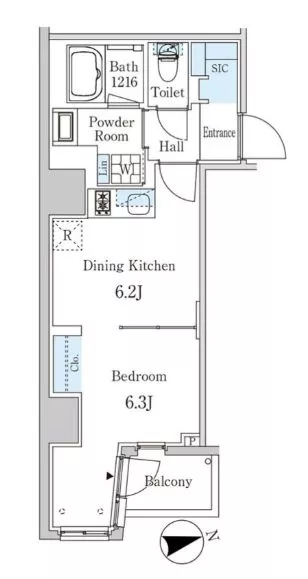 ザ・ライオンズフォーシア外神田 2階 1DKの間取り