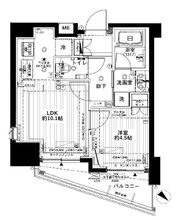 【築浅】シェフルール文京茗荷谷 5階 1LDKの間取り