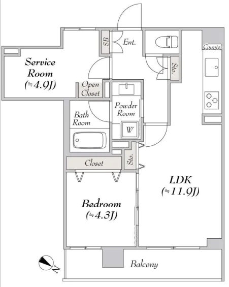 ルミーク文京千石 4階 1SLDKの間取り
