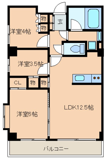 レジディア文京音羽 2階 3LDKの間取り