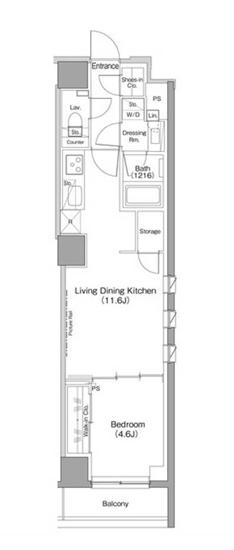 【築浅】ザ・パークハビオ小石川 1階 1LDKの間取り