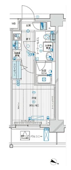 メインステージ白山Ⅱ 2階 1Kの間取り