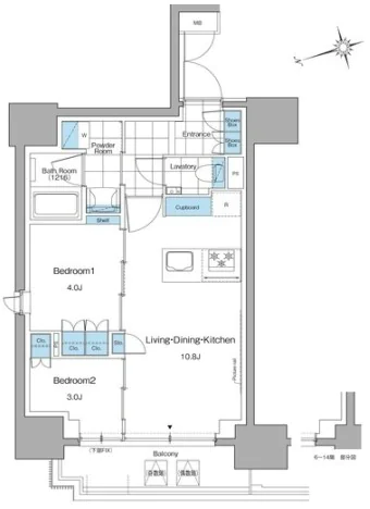 ルフォンプログレ本郷三丁目 10階 2LDKの間取り