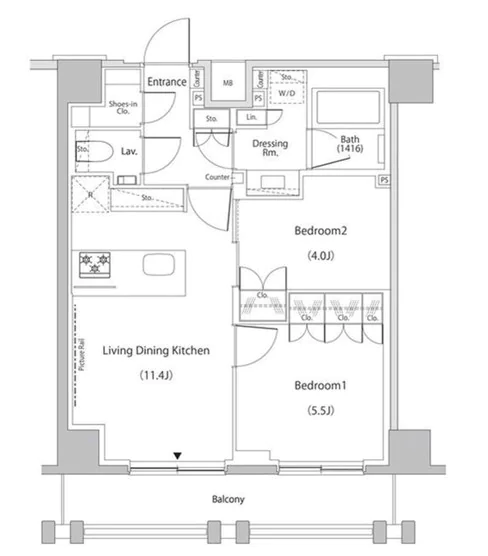 ザ・パークハビオ文京江戸川橋 10階 2LDKの間取り