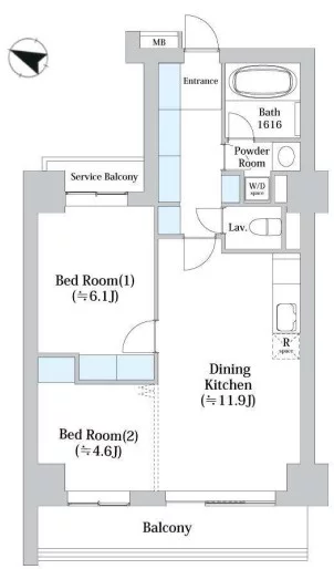 アーバンシティ音羽 11階 2LDKの間取り