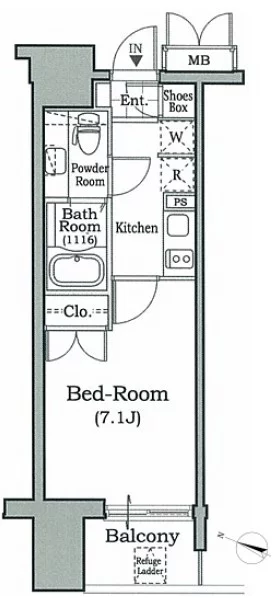 レジディア文京本駒込 2階 1Kの間取り