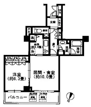 千石三丁目シティハウス 4階 1LDKの間取り