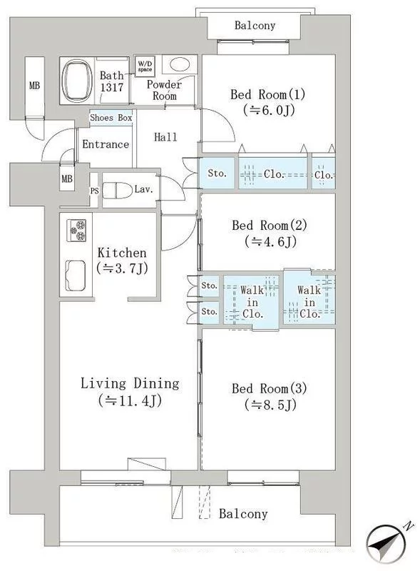 ナナアーク千石 9階 3LDKの間取り